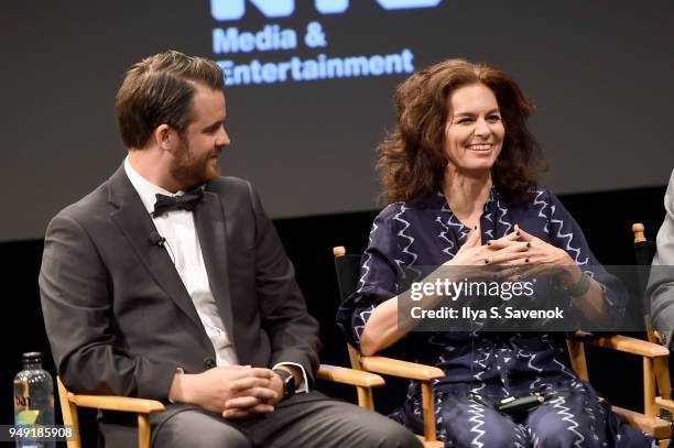 Aaron Lieber and Carol Martori speak onstage at Tribeca Talks: Sound & Music Design for Film during the 2018 Tribeca Film Festival at SVA Theatre on...