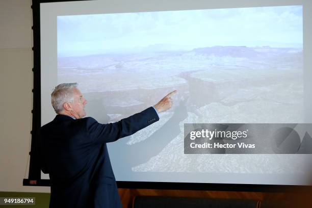 Photographer John Moore talks during the launch event of Undocumented book at WeWork Varsovia Building on April 19, 2018 in Mexico City, Mexico.