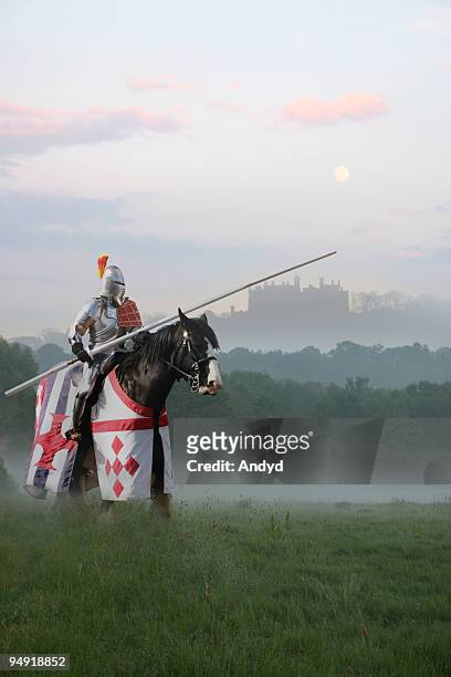 knight in the mist - equestrian helmet stock pictures, royalty-free photos & images