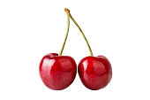 Pair of ripe sweet cherries isolated on white