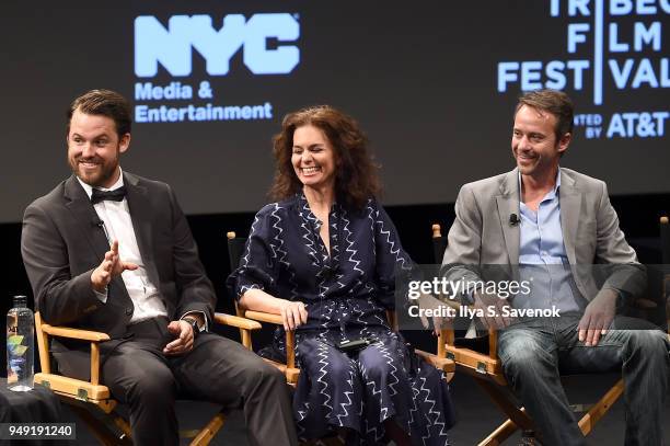 Aaron Lieber, Carol Martori and Jurgen Scharpf speak onstage at Tribeca Talks: Sound & Music Design for Film during the 2018 Tribeca Film Festival at...