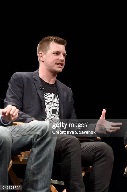 Tom Dumican speaks onstage at Tribeca Talks: Sound & Music Design for Film during the 2018 Tribeca Film Festival at SVA Theatre on April 20, 2018 in...
