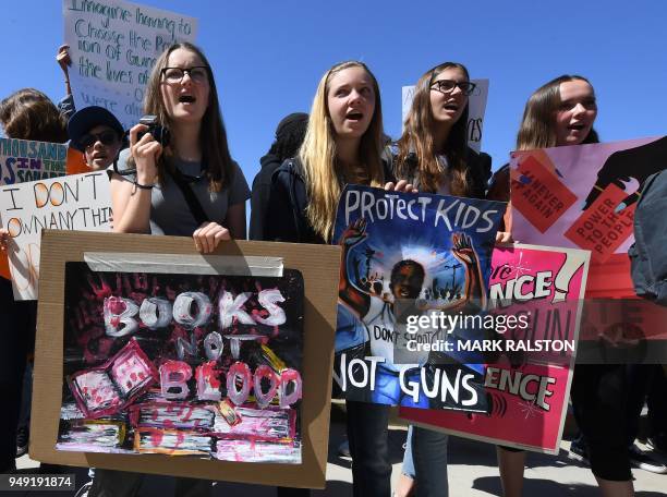 Students from the Santa Monica area participate in a walkout demonstration as part of the National School Walkout for Gun Violence Prevention...