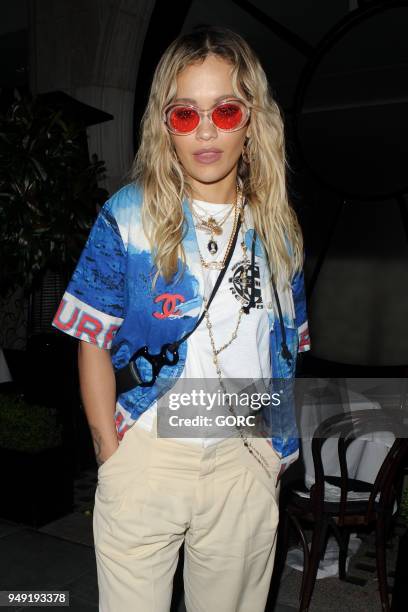 Rita Ora leaving Scott's restaurant on April 20, 2018 in London, England.