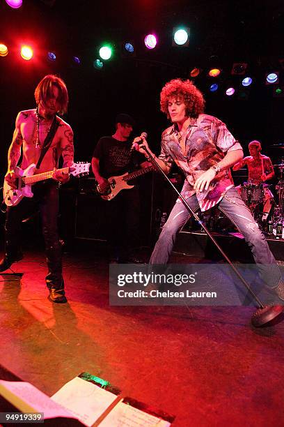 Musicians Dave Navarro, Chris Chaney and Paulie Z perform with Camp Freddy at The Roxy on December 18, 2009 in Los Angeles, California.