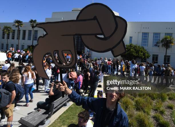 Students from the Santa Monica area participate in a walkout demonstration as part of the National School Walkout for Gun Violence Prevention...