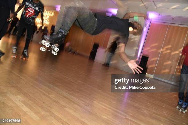 View of guests roller skating during the the 2018 Tribeca Film Festival After Party For United Skates Hosted By Bai at Metropolitan Pavilion on April...