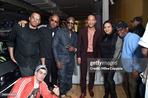 Jojo Brim, James Maynes, Chauncey Black, John Legend, Cheryl James "Salt", Roger Roper, and Tommaso Giuseppe pose for a picture at the 2018 Tribeca...