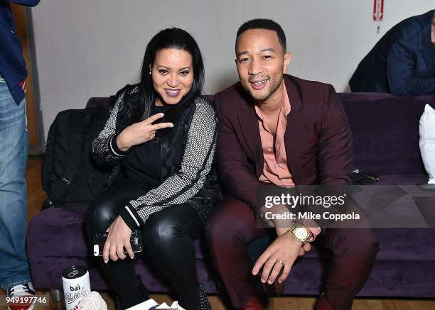 Salt of Salt-N-Pepa and Singer/songwriter John Legend pose for a picture at the 2018 Tribeca Film Festival After Party For United Skates Hosted By...