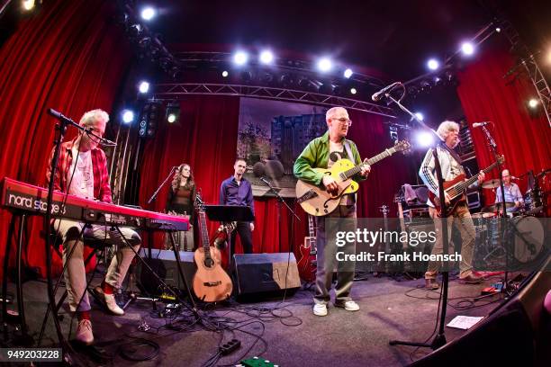 Wolfgang Proppe, Markus Berges and Ekkehard Maas of the German band Erdmoebel performs live on stage during a concert at the Lido on April 20, 2018...