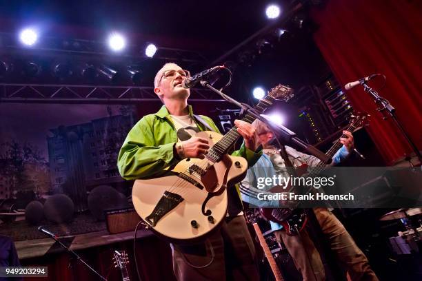 Singer Markus Berges of the German band Erdmoebel performs live on stage during a concert at the Lido on April 20, 2018 in Berlin, Germany.