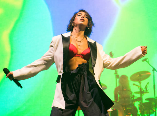 Dua Lipa performs live on stage at Alexandra Palace on April 20, 2018 in London, England.