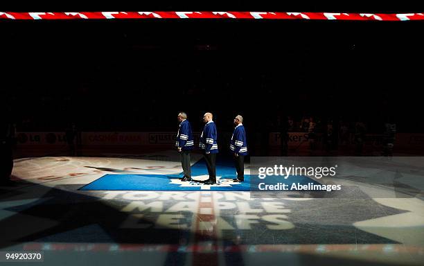 The Toronto Maple Leafs honour 60's NHL legends Bob Nevin, Red Kelly and Mike Walton before game action against the Boston Bruins December 19, 2009...