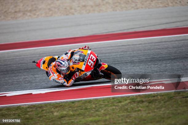 Marc Marquez of Spain rounds the bend during the MotoGP Red Bull U.S. Grand Prix of The Americas - Free Practice 1 at Circuit of The Americas on...