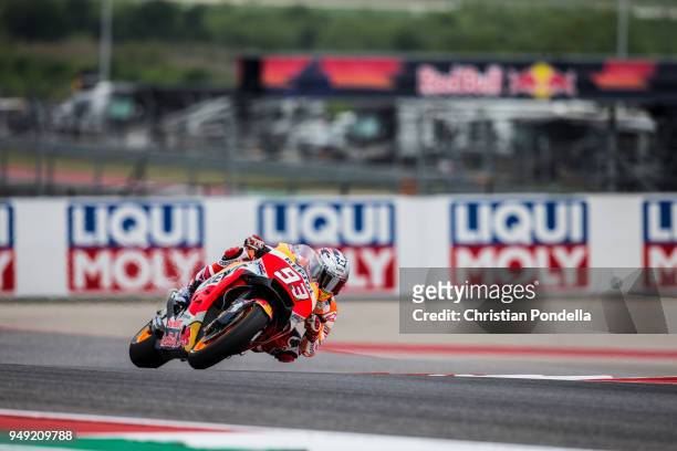 Marc Marquez of Spain rounds the bend during the MotoGP Red Bull U.S. Grand Prix of The Americas - Free Practice 1 at Circuit of The Americas on...