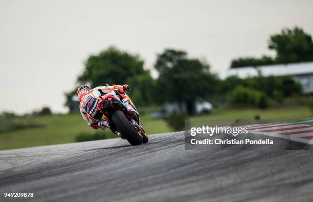 Marc Marquez of Spain rounds the bend during the MotoGP Red Bull U.S. Grand Prix of The Americas - Free Practice 1 at Circuit of The Americas on...