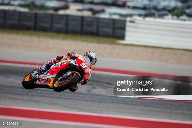 Marc Marquez of Spain rounds the bend during the MotoGP Red Bull U.S. Grand Prix of The Americas - Free Practice 1 at Circuit of The Americas on...