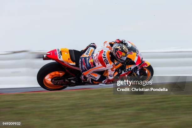 Dani Pedrosa of Spain rounds the bend during the MotoGP Red Bull U.S. Grand Prix of The Americas - Free Practice 1 at Circuit of The Americas on...