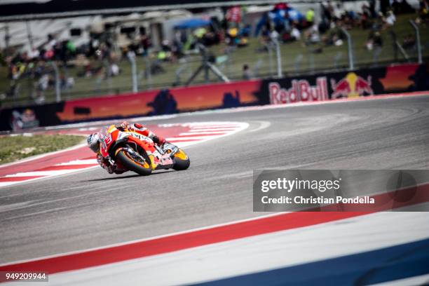 Marc Marquez of Spain rounds the bend during the MotoGP Red Bull U.S. Grand Prix of The Americas - Free Practice 2 at Circuit of The Americas on...