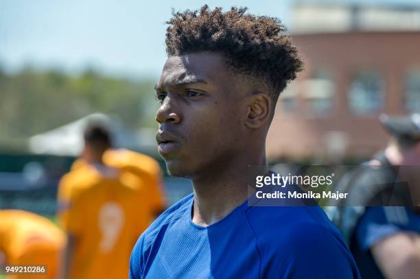 Dujon Sterling of Chelsea FC looks on during the semi-final football match between Chelsea FC and FC Porto of UEFA Youth League at Colovray Sports...