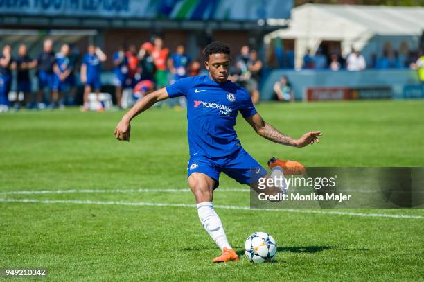 Callum Hudson-Odoi of Chelsea FC in action during the semi-final football match between Chelsea FC and FC Porto of UEFA Youth League at Colovray...