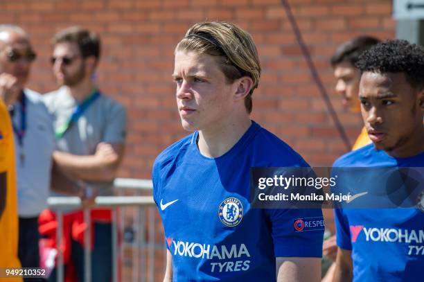 Conor Gallagher of Chelsea FC looks on during the semi-final football match between Chelsea FC and FC Porto of UEFA Youth League at Colovray Sports...