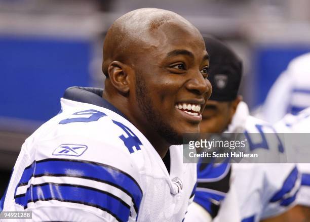 Linebacker DeMarcus Ware of the Dallas Cowboys sits in the bench during their game against the New Orleans Saints at the Louisiana Superdome on...