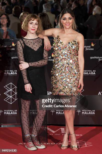 Director Ines de Leon and actress Mariam Hernandez attend 'Casi 40' premiere during the 21th Malaga Film Festival at the Cervantes Theater on April...