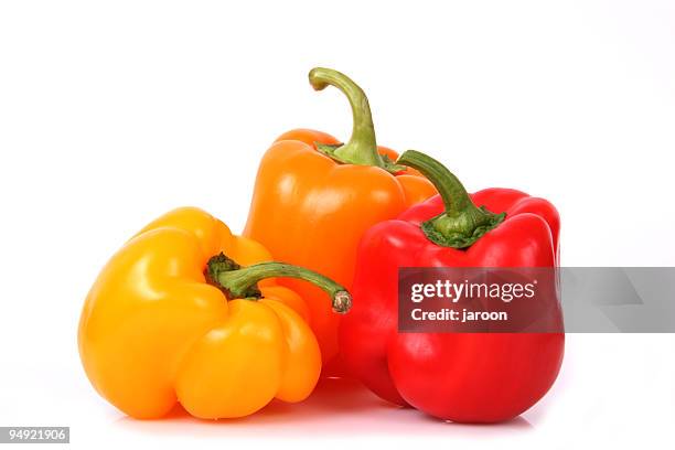 "mix" of three peppers - orange bell pepper stock pictures, royalty-free photos & images