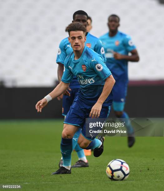 Vlad Dragomir of Arsenal during the match between West Ham United and Arsenal at London Stadium on April 20, 2018 in London, England.