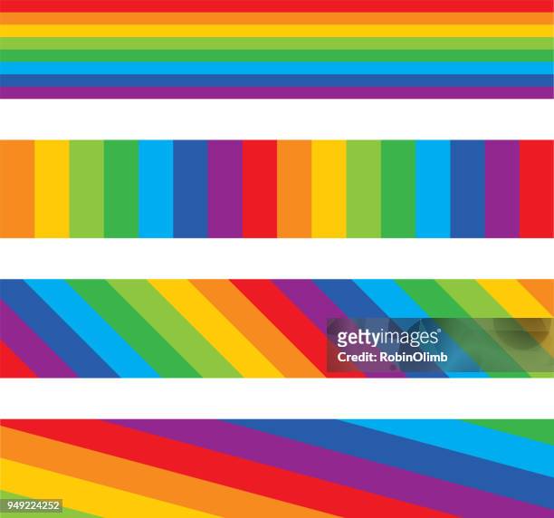 vier regenbogen gestreift banner - rainbow stock-grafiken, -clipart, -cartoons und -symbole