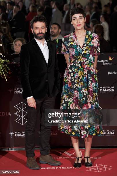 Director Rodrigo Sorogoyen and actress Isabel Pena attend 'Casi 40' premiere during the 21th Malaga Film Festival at the Cervantes Theater on April...