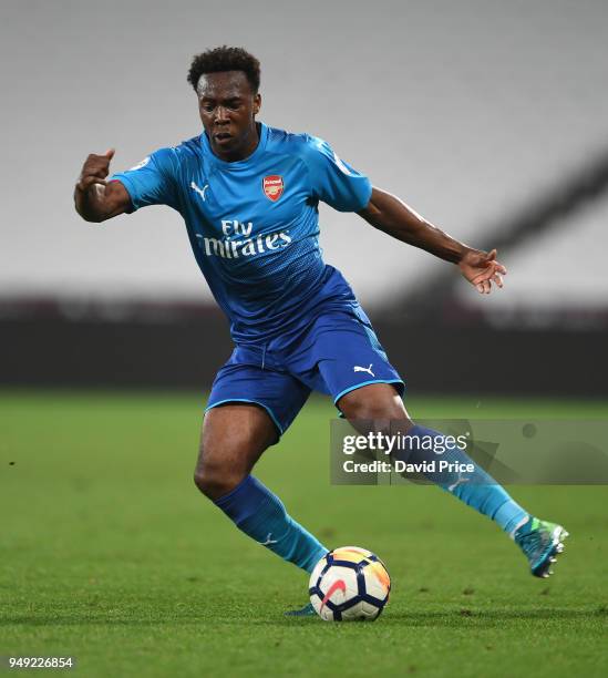 Tolaji Bola of Arsenal during the match between West Ham United and Arsenal at London Stadium on April 20, 2018 in London, England.