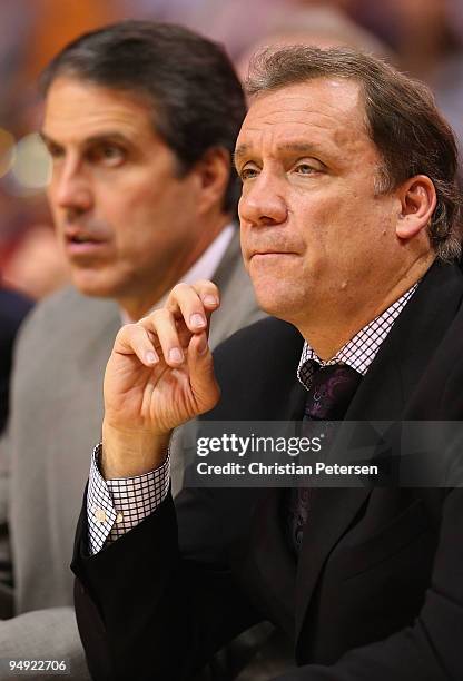 Head coach Flip Saunders of the Washington Wizards watches from the bench during the NBA game against the Phoenix Suns at US Airways Center on...