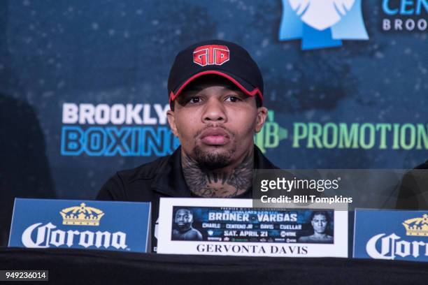 Gervonta Davis speaks to the media during the final press conference for his upcoming Featherweight Championship fight against Jesus Cuellar"n at...