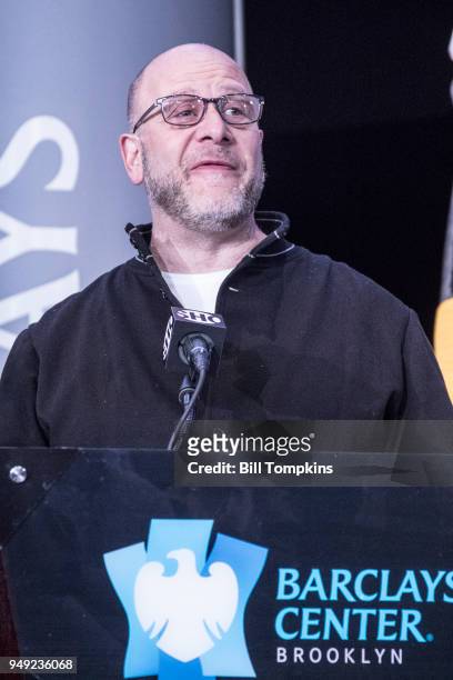 Lou DiBella speaks during the Final press confernce of the Adrien Broner vs Jesse Vargas Welterweight fight at Barclays Center on April 19, 2018 in...