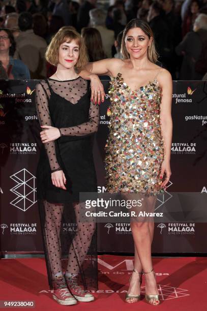 Director Ines de Leon and actress Mariam Hernandez attend 'Casi 40' premiere during the 21th Malaga Film Festival at the Cervantes Theater on April...