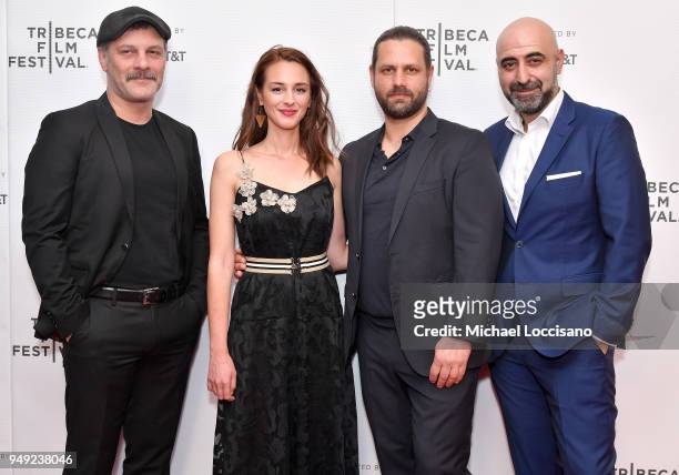 Fatih Al, Viky Papadopoulou, Adam Bousdoukos and Ozgur Karadeniz attend the screening of "Smuggling Hendrix" during the Tribeca Film Festival at...