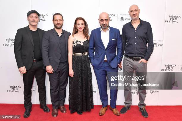 Fatih Al, Adam Bousdoukos, Viky Papadopoulou, Ozgur Karadeniz and Marios Piperides attend the screening of "Smuggling Hendrix" during the Tribeca...