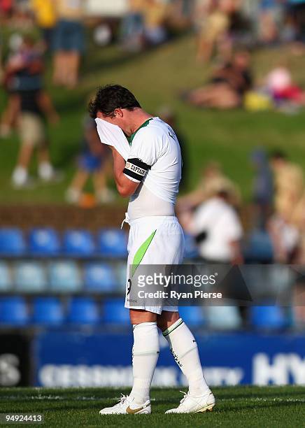 Robbie Fowler of the Fury looks dejected after the round 20 A-League match between the Newcastle Jets and the North Queensland Fury at...