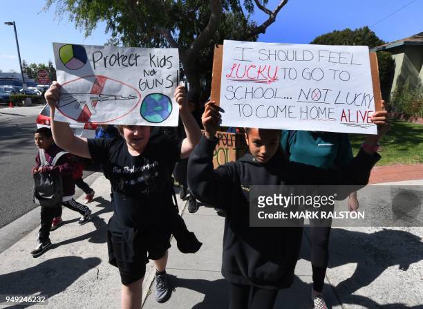 Students from the Culver City Middle School participate in a walkout demonstration as part of the National School Walkout for Gun Violence Prevention...