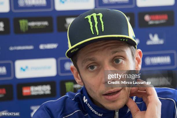 Valentino Rossi of Italy and Movistar Yamaha MotoGP speaks with journalists in hospitality during the MotoGp Red Bull U.S. Grand Prix of The Americas...