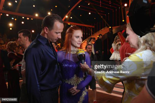 Barbara Meier and Sergui Luca give an interview during the 5th show of the 11th season of the television competition 'Let's Dance' on April 20, 2018...