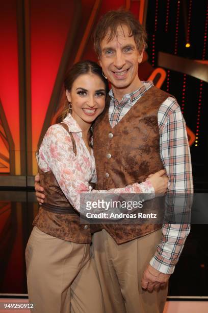 Ekaterina Leonova and Ingolf Lueck smile during the 5th show of the 11th season of the television competition 'Let's Dance' on April 20, 2018 in...