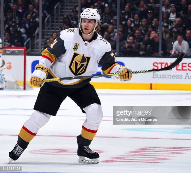 William Karlsson of the Vegas Golden Knights skates in Game Four of the Western Conference First Round against the Los Angeles Kings during the 2018...