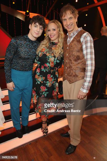 Roman Lochmann, Isabel Edvardsson and Ingolf Lueck smiles during the 5th show of the 11th season of the television competition 'Let's Dance' on April...