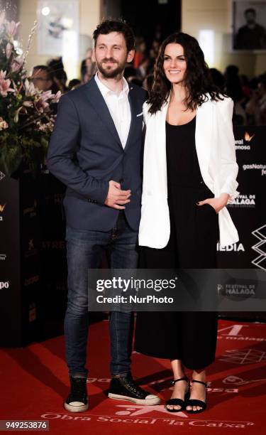 Actors Raul Arevalo and Melina Matthwes attend 'Casi 40' premiere during the 21th Malaga Film Festival at the Cervantes Theater on April 20, 2018 in...