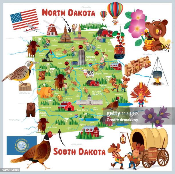 bildbanksillustrationer, clip art samt tecknat material och ikoner med north dakota och south dakota - animal drawn