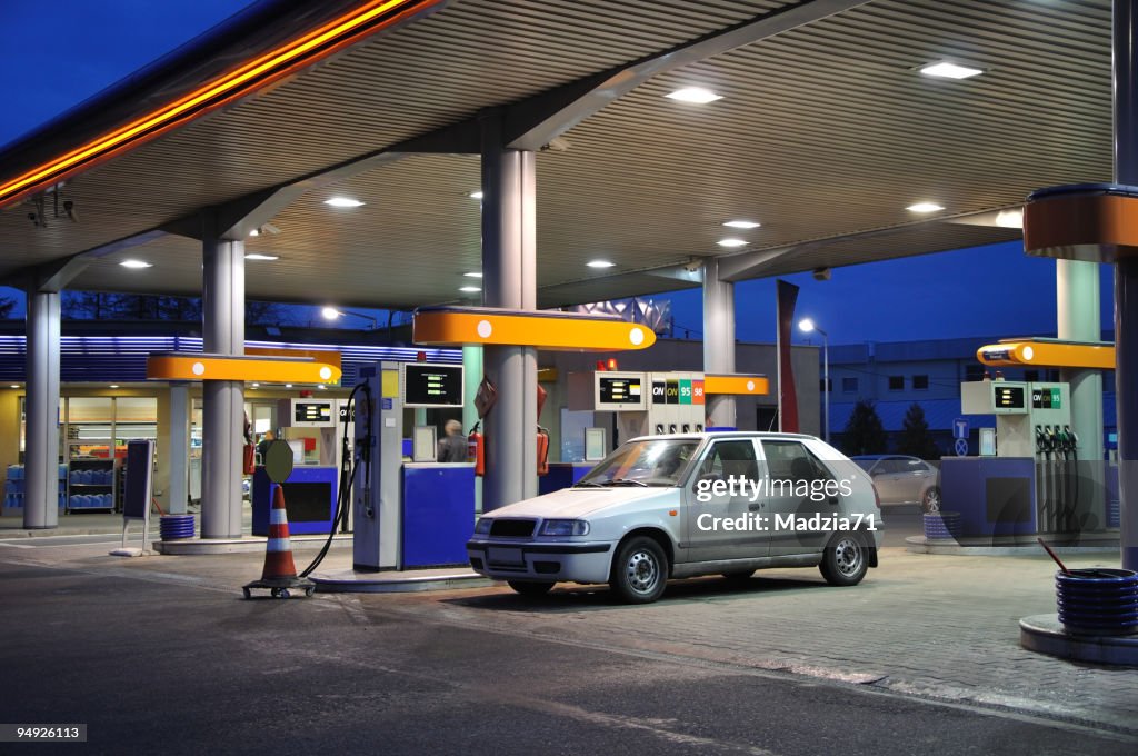 Petrol station at dusk