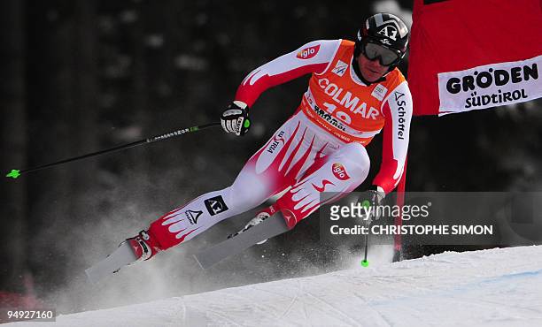 Austrian Michael Walchhofer competes to finish fifth of the men's World Cup downhill race in Val Gardena on December 19, 2009. Canada's Manuel...